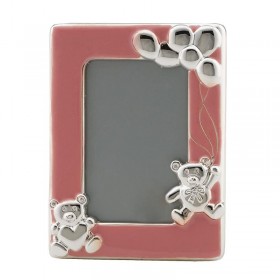BABY PHOTOFRAME WITH BEAR IN PINK ENAMEL