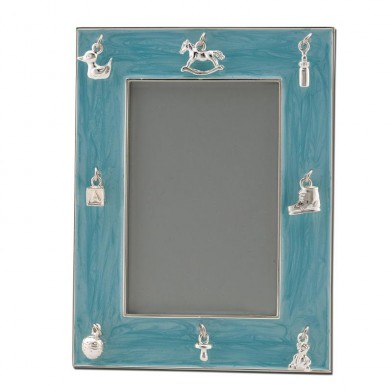 Rect Shape Photo Frame w/Baby Charms & Blue Epoxy. (Hold 3R Photo)